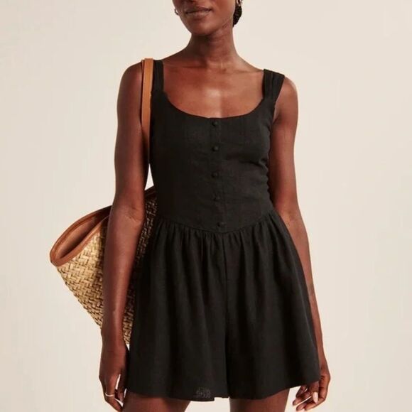 Abercrombie & Fitch black linen‎ corset romper women’s size XS - Picture 1 of 9